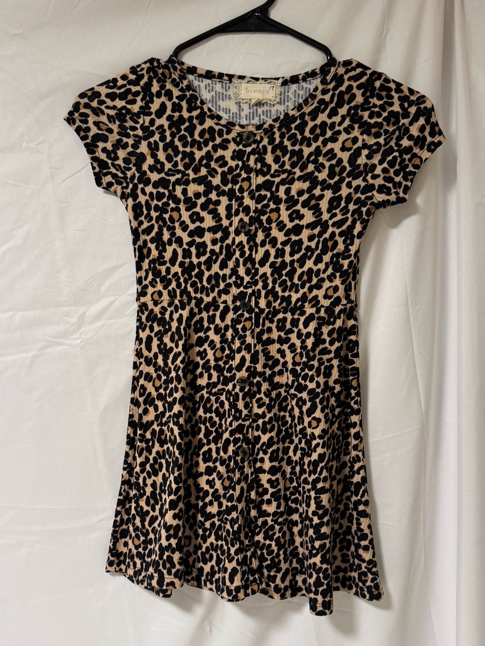btween Girls' Leopard Print Short Sleeve Dress - Beige & Black